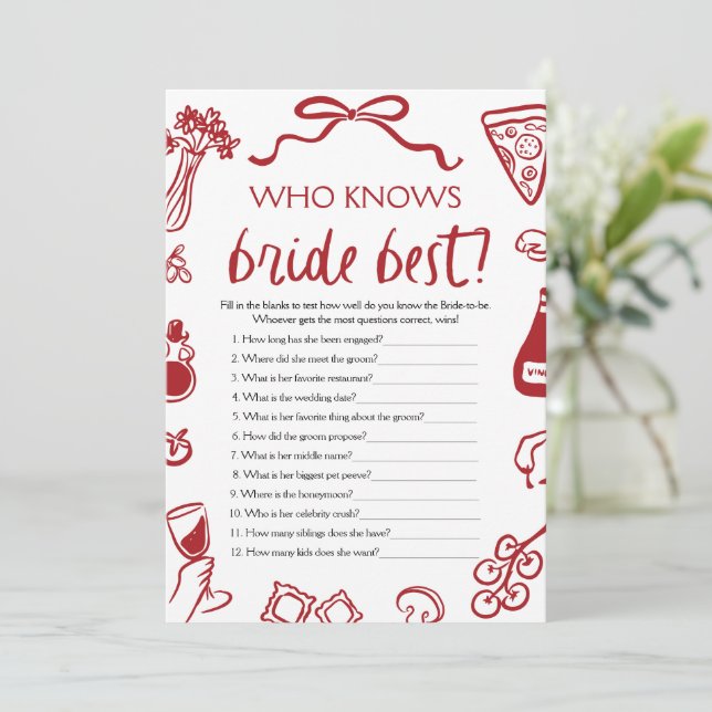 Wer das Bride Best Brautparty Game kennt Einladung (Stehend Vorderseite)