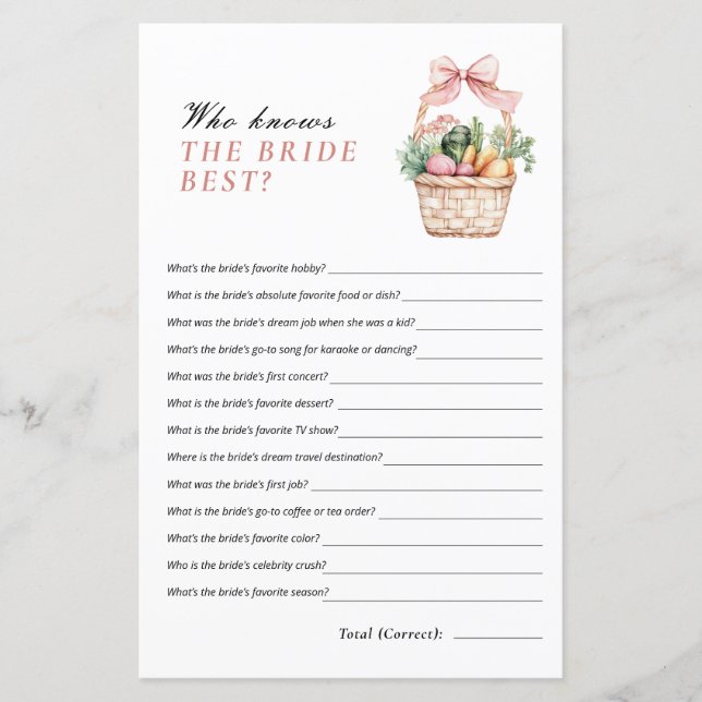 Wer das Bride Best Fresh Off Market Bridal Game ke (Vorderseite)