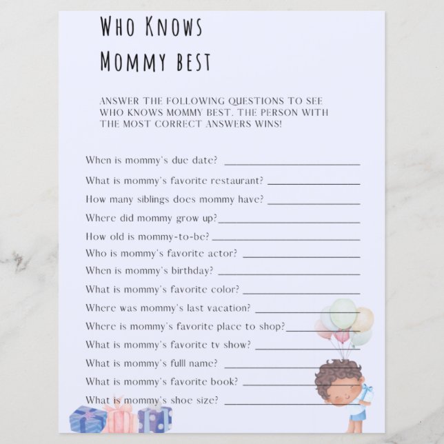 Wer das Mama Best Baby Shower Game kennt (Vorderseite)