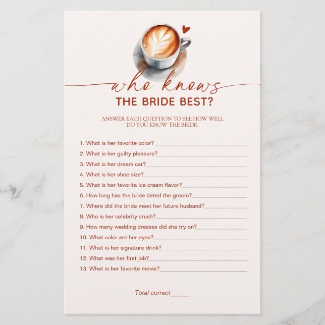 Wer die Bride Best Brautparty Game Card kennt (Vorderseite)