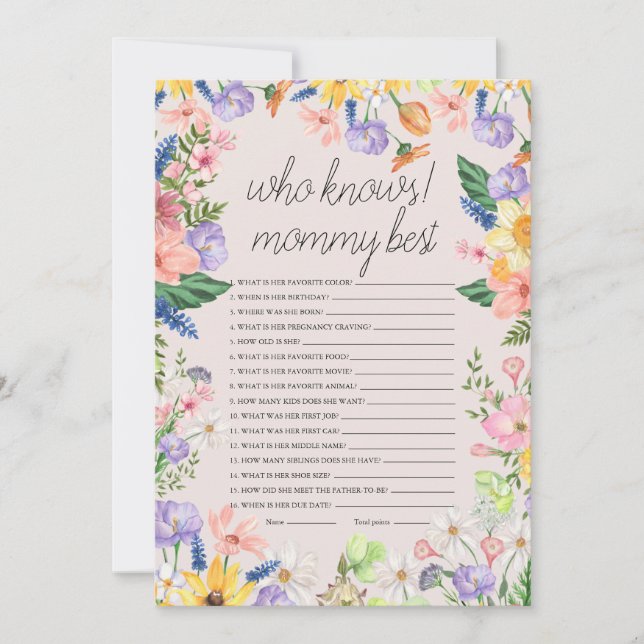 Wer die Mama Best Baby Shower Game Card kennt Einladung (Vorderseite)