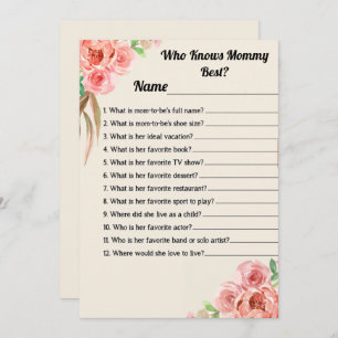 Wer die Mama Best Floral Baby Shower Game Card ken Einladung