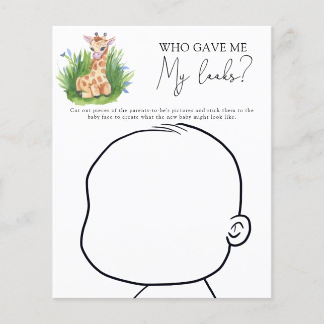 Wer gab mir mein Aussehen-Baby-Duschspiel? (Vorderseite)