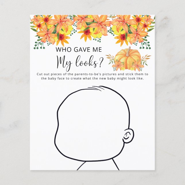 Wer gab mir mein Aussehen-Baby-Duschspiel? (Vorderseite)