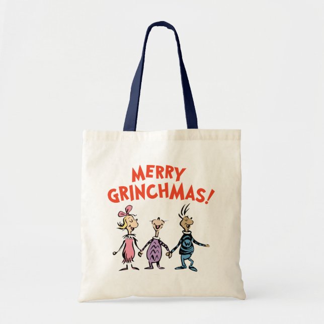 Wer hält Händchen Frohe Grinchmas Tragetasche (Vorne)