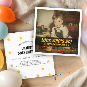 Wer hat 50 Geburtstag Benutzerdefiniertes Retro-Fo Einladung