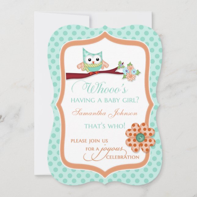 Wer hat ein Baby Mädchen? Aqua & Peach Einladung (Vorderseite)