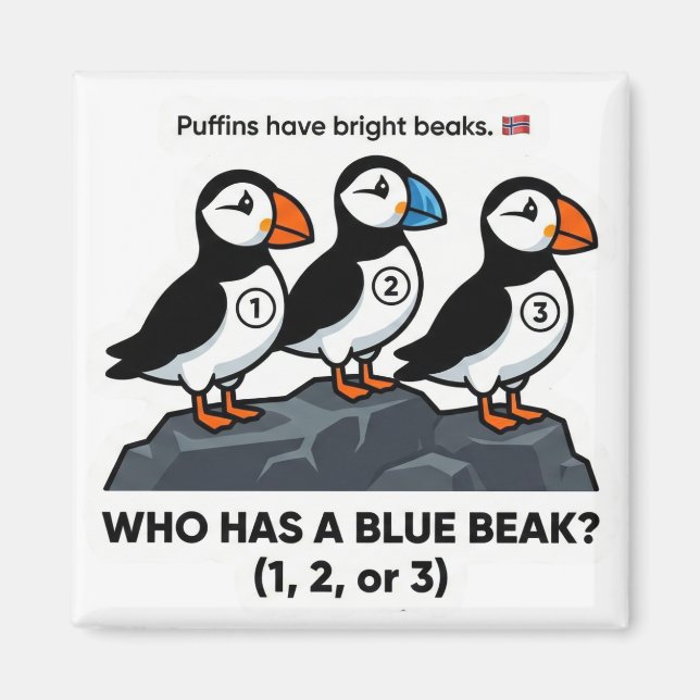Wer hat einen blauen Schnabel? – Puffin-Lernmagnet Magnet (Vorne)