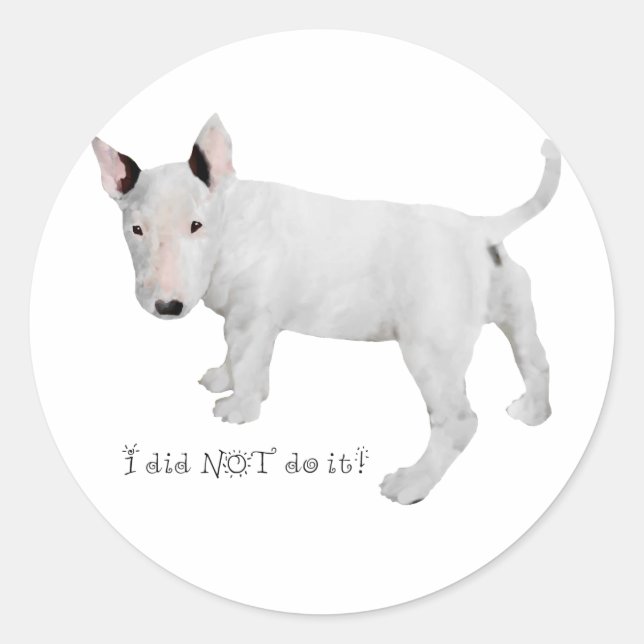 Wer, ich? Bull Terrier Puppy Runder Aufkleber (Vorderseite)