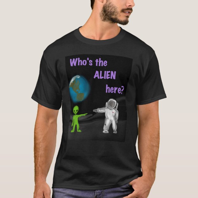 Wer ist das alien hier? schwarzer T - Shirt (Vorderseite)