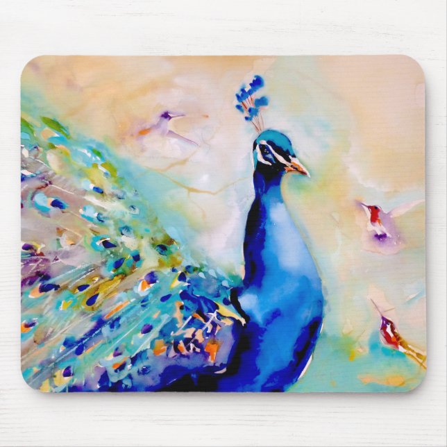 "Wer ist das hübschste?" Pfau und Kolibris Mousepad (Vorne)