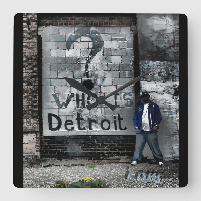 Wer ist Detroit (Wanduhr) Quadratische Wanduhr (Vorderseite)