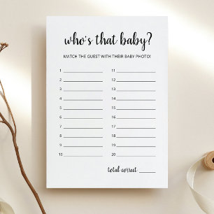 Wer ist dieses Baby? Spiel Baby Shower Party Karte
