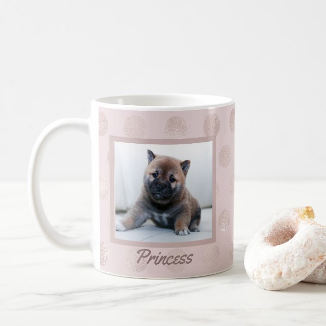 Wer ist ein guter Hund? Girly Pink Dog Foto Kaffeetasse (Mit Donut)