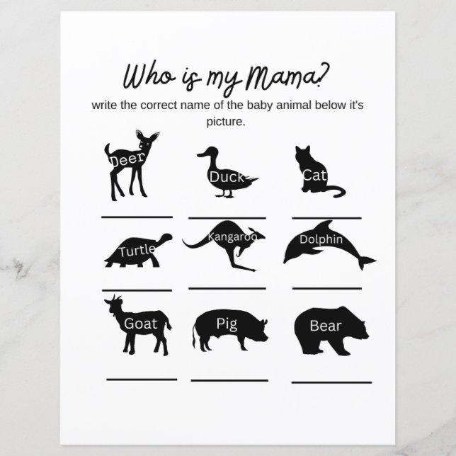 Wer ist meine Mama? Babydusche mit Antworten (Vorderseite)