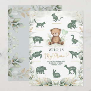 Wer ist meine Mama Teddybär Baby Shower Spielkarte Einladung