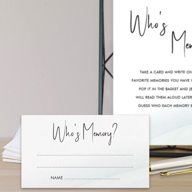 Wer ist Memory Brautparty Game Green Wash Card Hinweiskarte (Bridal shower answer cards for Who's Memory game. Matching game poster available printed or download)