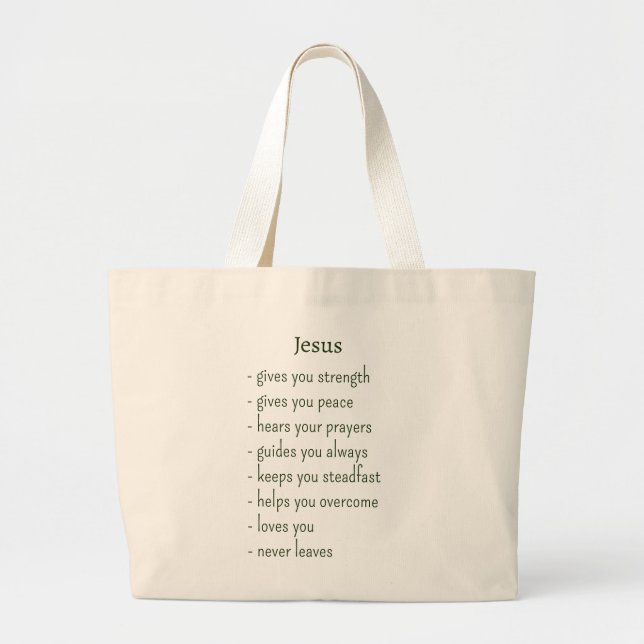 Wer Jesus ist Trost Erinnerung Geschenk Jumbo Stoffbeutel (Vorne)
