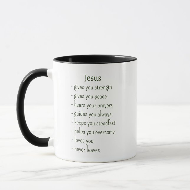 Wer Jesus ist Trost Erinnerung Geschenk Tasse (Links)