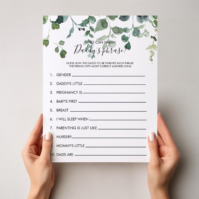 Wer kann Daddys Phrase Baby Shower Game beenden? (Von Creator hochgeladen)