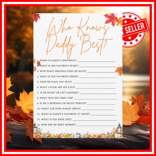 WER KENNT DADDDY BEST Baby Shower Game PUMPKIN Einladung (WHO KNOWS DADDY BEST Easy Baby Shower Game A Little Pumpkin is on the Way Fall Autumn Theme)