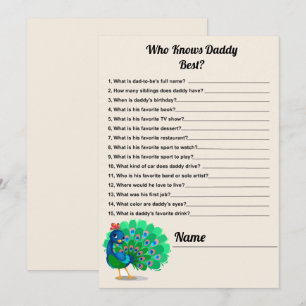 Wer kennt Daddy Best Peacock Baby Shower Game Card Einladung