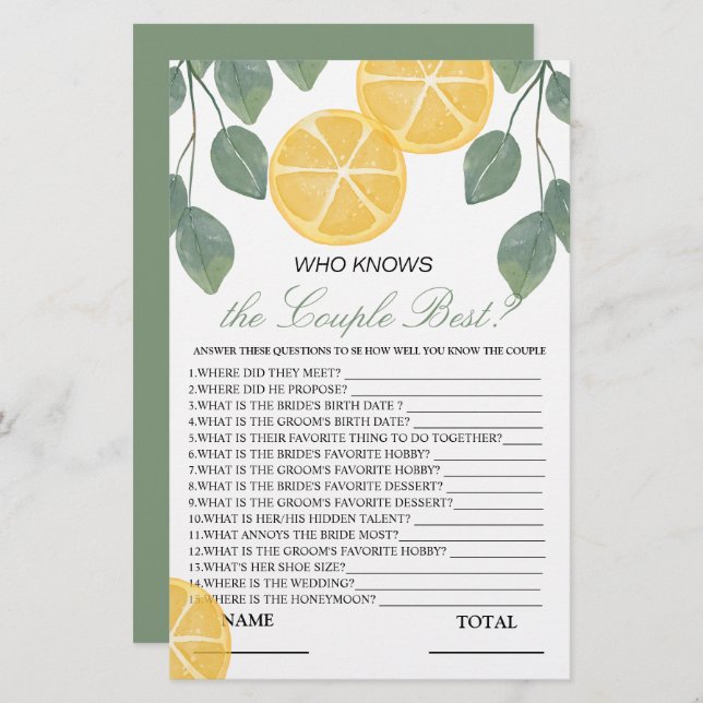 Wer kennt das beste Lemon Bridal Game? (Vorne/Hinten)