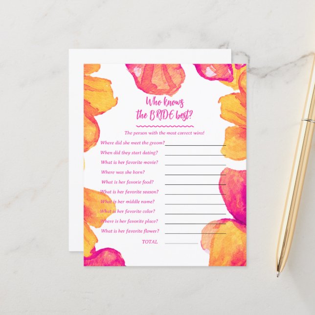 Wer kennt das Brautduschenspiel? (Vorderseite/Rückseite Beispiel)