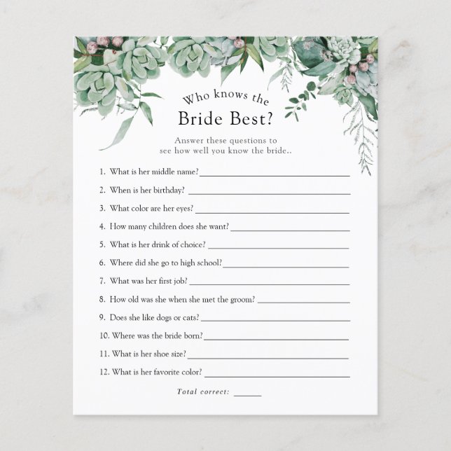 Wer kennt das Bride Best Bridal Game? (Vorderseite)