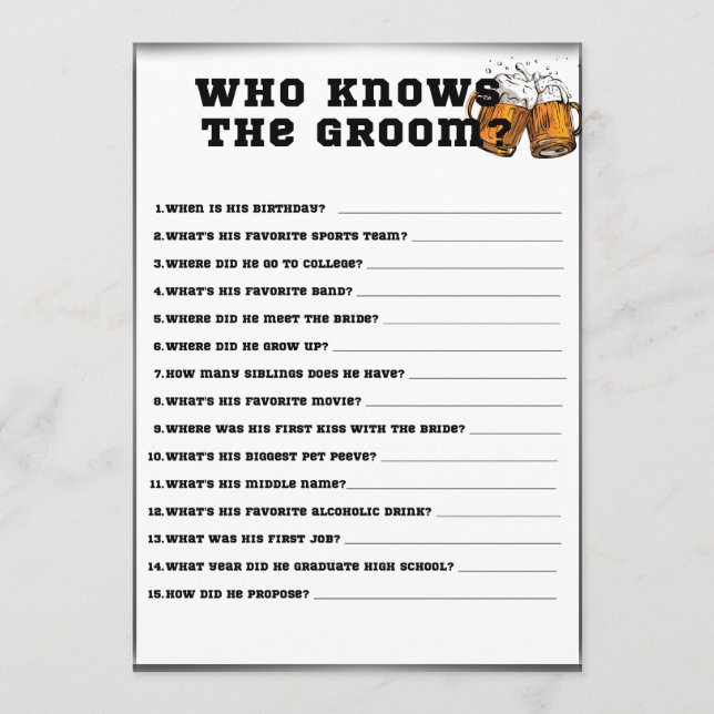 Wer kennt das Groom, Bachelor Party Game? Einladung (Vorderseite)