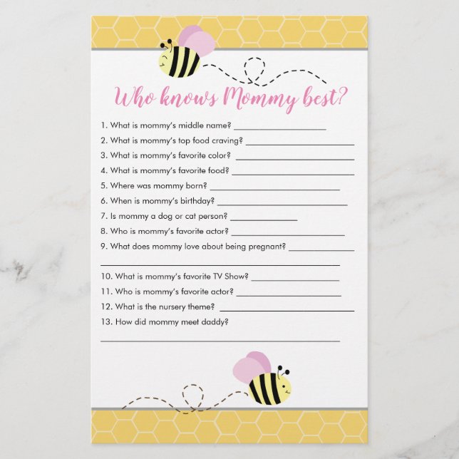 Wer kennt das Mommy Best Bumble Bee Baby Shower Ga (Vorderseite)