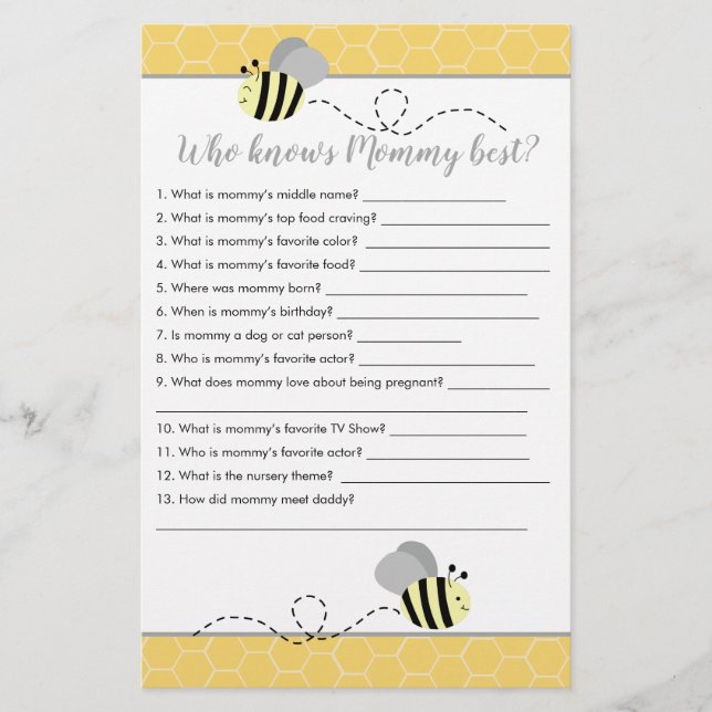 Wer kennt das Mommy Best Bumble Bee Baby Shower Ga (Vorderseite)