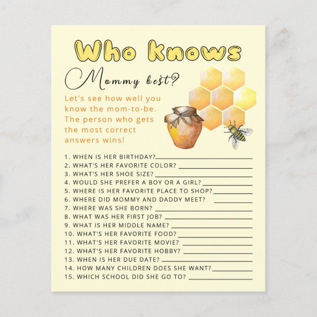 Wer kennt das wohl beste Baby Duschspiel? (Vorderseite)