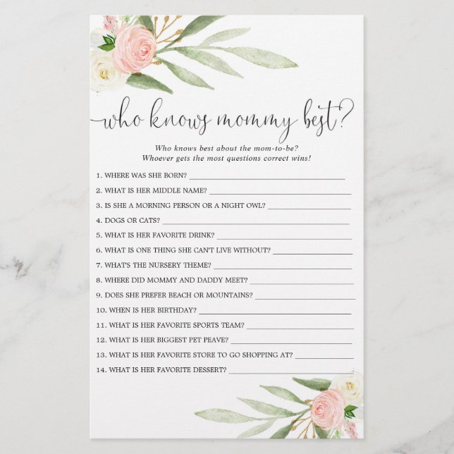 Wer kennt das wohl beste Baby Duschspiel Pink Gold (Vorderseite)