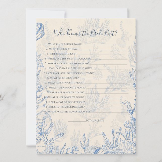 Wer kennt die Bride Game Card? Einladung (Vorderseite)