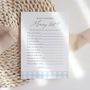 Wer kennt Mama am besten Gingham-Junge-Baby-Party- Einladung