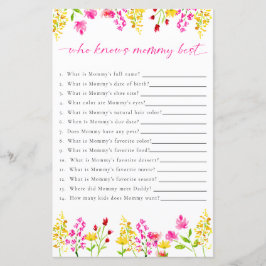 Wer kennt Mama Wildblumen Baby Shower Game?