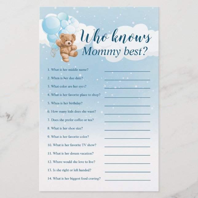 Wer kennt Mommy Best Blue Teddy Bear Game? Flyer (Vorne)