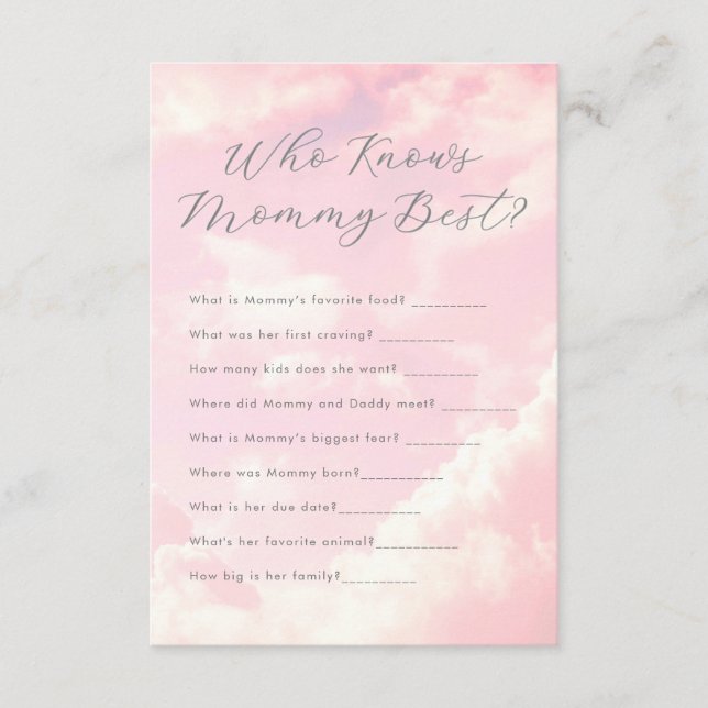 Wer kennt Mommy Best Cloud Nine Pink Baby Shower Begleitkarte (Vorderseite)