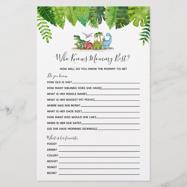 Wer kennt Mommy Best Dinosaur Baby Shower Game? (Vorderseite)