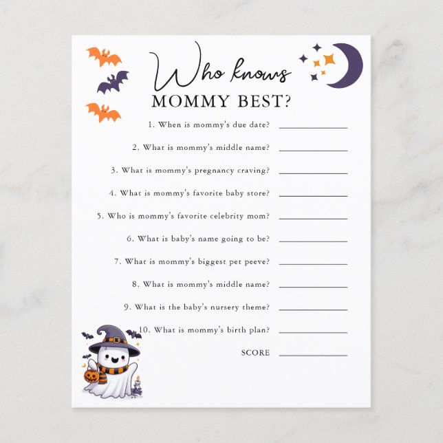 Wer kennt Mommy Best Halloween Baby Shower Game? (Vorderseite)