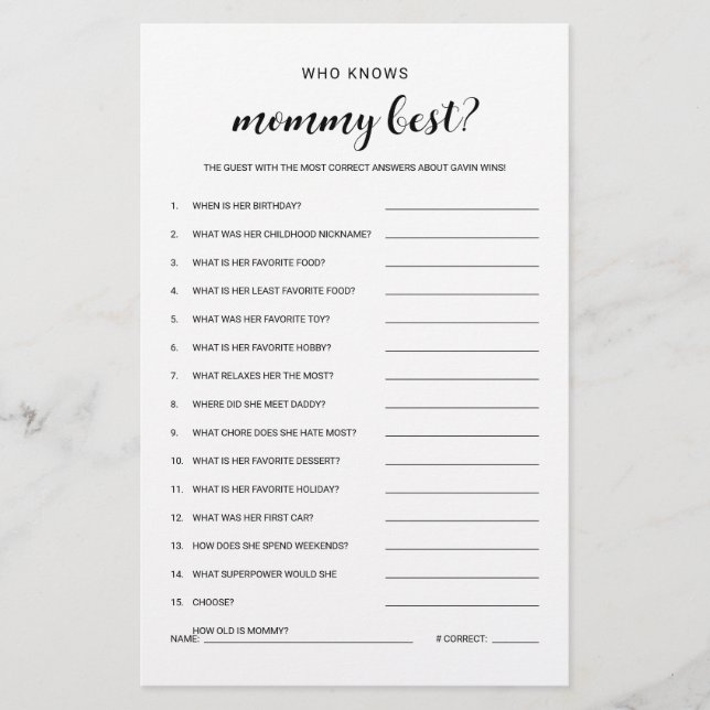 Wer kennt Mommy Budget Friendly Baby Shower Game Flyer