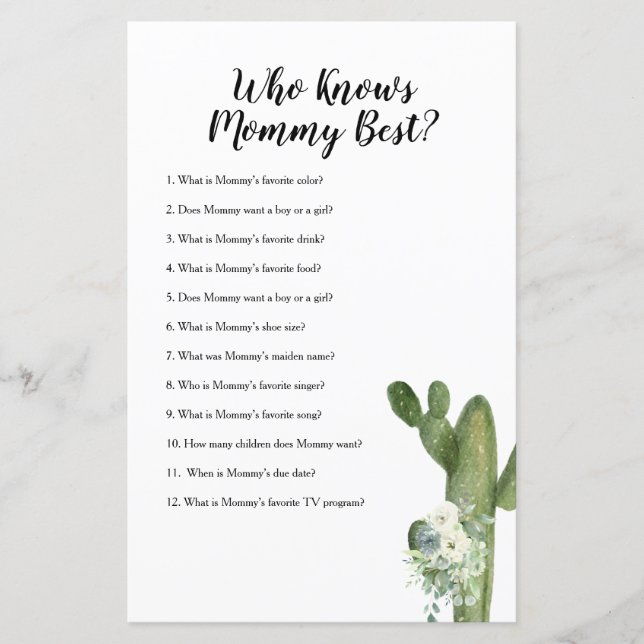 Wer Mommy Best Game Cactus Floral kennt (Vorderseite)