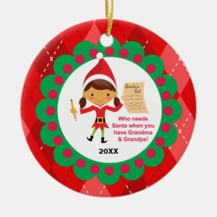 Wer Santa Grandma & Opa Elf Ornament braucht