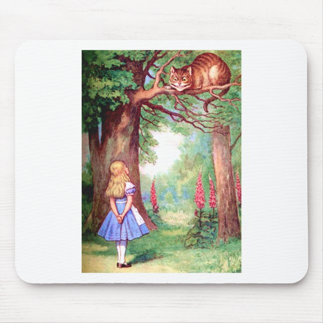 "WER SIND SIE?" DIE CHESHIRE-KATZE FRAGE ALICE. MOUSEPAD (Vorne)
