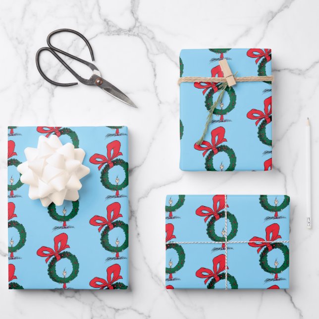 Wer späht durch den Weihnachtskranz Geschenkpapier Set (Vorderseite)