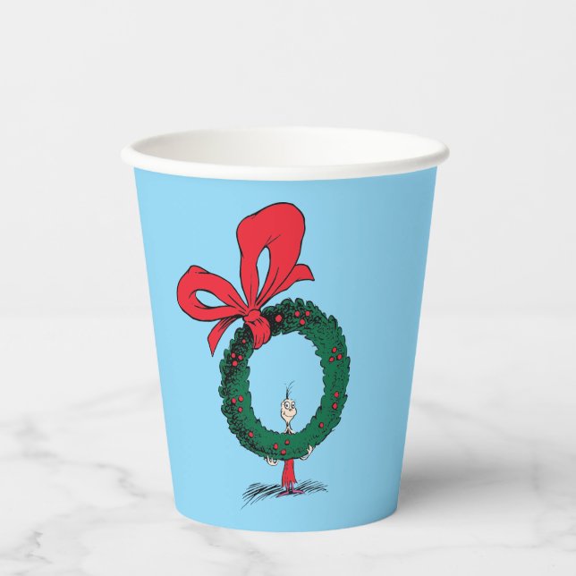 Wer späht durch den Weihnachtskranz Pappbecher (Vorderseite)