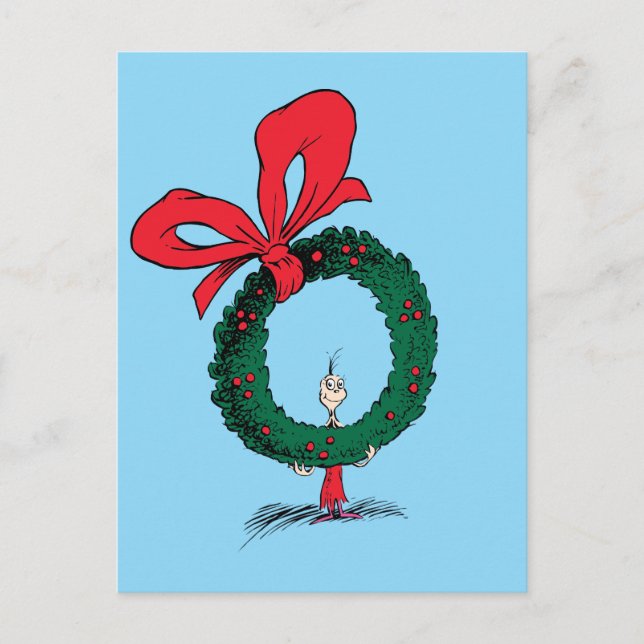 Wer späht durch den Weihnachtskranz Postkarte (Vorderseite)