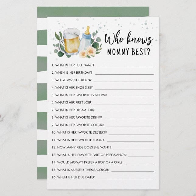 Wer weiß, dass Mommy Best Game Greenery Baby brüte (Vorne/Hinten)