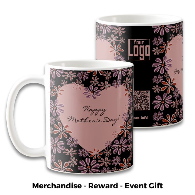 Werbe-Blumenherz Frohen Muttertag Kaffeetasse (Promotional Flower Heart Happy Mother's Day Coffee Mug - Pink & Black)